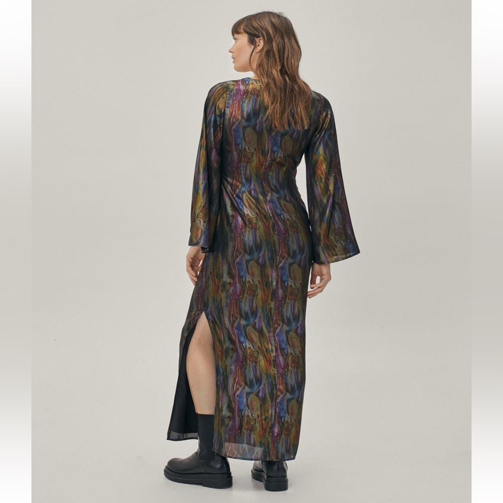Nasty gal | nwt size 6 us | oil slick long sleeve maxi kimono wrap dress